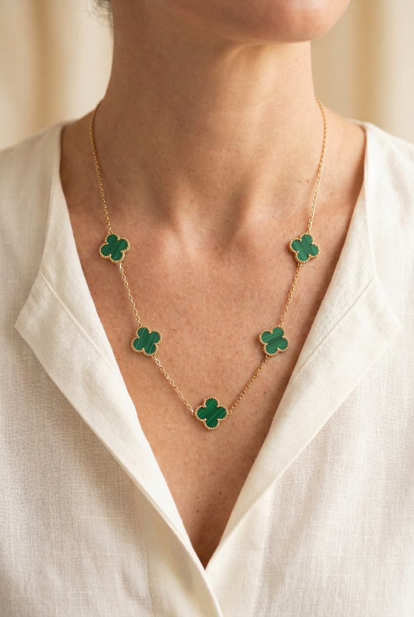 Collier Lola vert porté