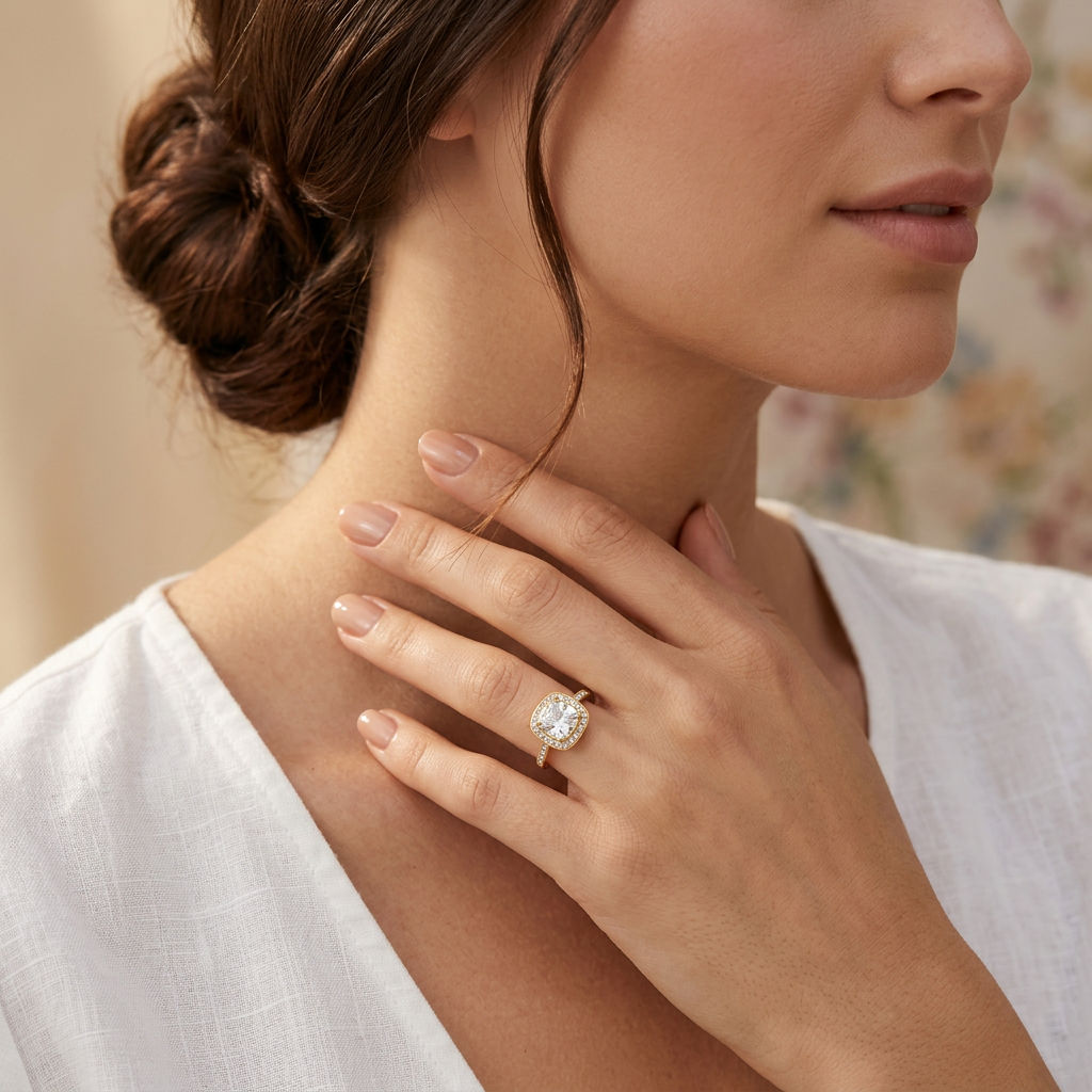 Bague Lorah dorée portée à la main