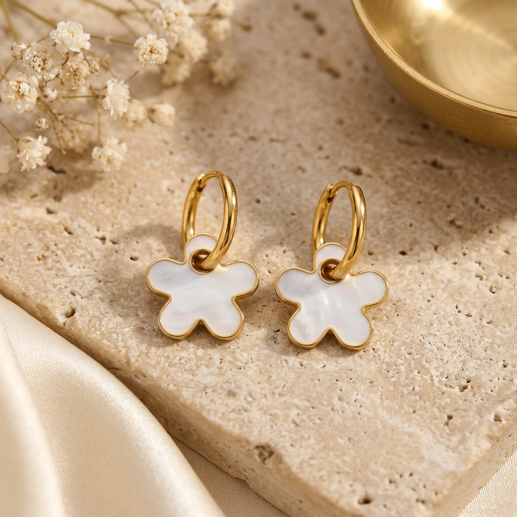 Boucles d’oreilles Meylie sur fond beige